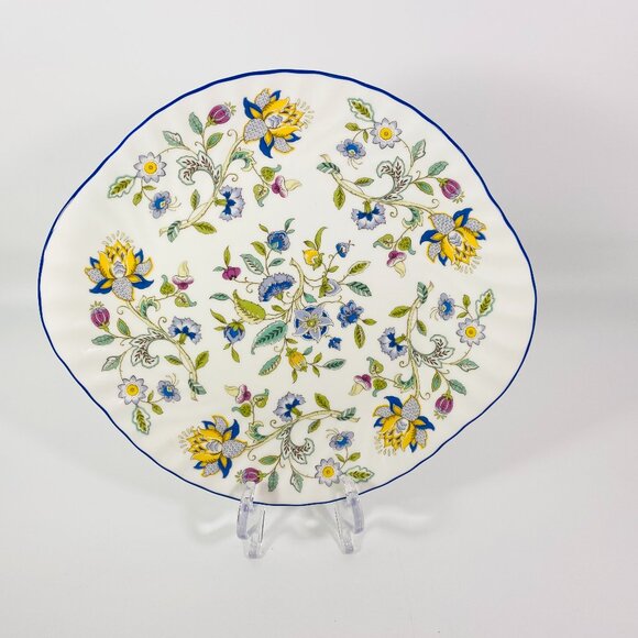 1993 Minton signed Haddon Hall Blue  Cake Plate  Bone China Made In  England - Picture 1 of 7
